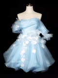 New Arrival Homecoming Dress Off Shoulder Pleated Floral Short Prom Dress Birthday Party Outfits HZ0319