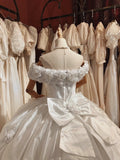 Elegant Wedding Dress Off Shoulder Floral Pleated Wedding Dress HZ0319