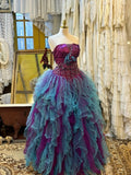 Stunning Prom Dress Strapless Tulle Ruffle Evening Dress Quinceanera Dress Ball Gown HZ0319