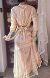 Vintage Wedding Dress Crew Neck Long Sleeves Lcae Pleated Wedding Dress HZ0319