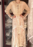Vintage Wedding Dress Crew Neck Long Sleeves Lcae Pleated Wedding Dress HZ0319