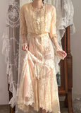 Vintage Wedding Dress Crew Neck Long Sleeves Lcae Pleated Wedding Dress HZ0319