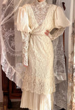 Retro Wedding Dress High Collar Long Sleeves Pleated Wedding Dress HZ0319