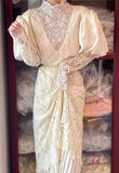 Retro Wedding Dress High Collar Long Sleeves Pleated Wedding Dress HZ0319
