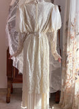 Retro Wedding Dress High Collar Long Sleeves Pleated Wedding Dress HZ0319