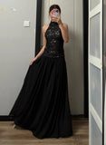 Shiny Prom Dress Black Halter Pleated Gala Dress Evening Dress Cocktail Dress HZ0319