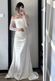 Elegant Wedding Dress Off Shoulder Pleated Long Sleeves Wedding Dress HZ0319