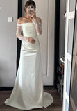 Elegant Wedding Dress Off Shoulder Pleated Long Sleeves Wedding Dress HZ0319