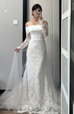 Stunning Wedding Dress Off Shoulder Long Sleeves Pleated Wedding Dress HZ0319