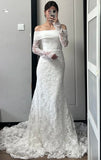 Stunning Wedding Dress Off Shoulder Long Sleeves Pleated Wedding Dress HZ0319
