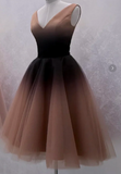 Ombre Prom Dress V-neck Pleated Tulle Gala Dress Evening Dress Cocktail Dress HZ0319