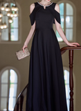 MInimalist Prom Dress Black Crew Neck Gala Dress Evening Dress Formal Dress HZ0319