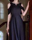 MInimalist Prom Dress Black Crew Neck Gala Dress Evening Dress Formal Dress HZ0319
