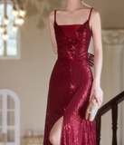 Shiny Prom Dress Spaghetti Straps Slit Gala Dress Evening Dress Formal Dress HZ0319