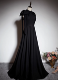 Minimalist Prom Dress Black A Line Crew Neck Pleated Gala Dress Evening Dress Formal Dress HZ0319
