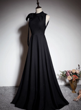 Minimalist Prom Dress Black A Line Crew Neck Pleated Gala Dress Evening Dress Formal Dress HZ0319