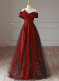 Shiny Prom Dress Off Shoulder Pleated Tulle Gala Dress Evening Dress Formal Dress HZ0319