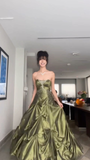 Vintage Beading Strapless A-Line Green Evening Ball Gown Birthday Gown HZ0319