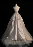 Pearl Pink Strapless A-Line Tulle Long Party Gown with Pearls HZ0319