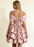 New Arrival Homecoming Dress Off Shoulder Pleated Short Prom Dress Birthday Party Outfits HZ0319