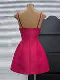 New Rose Pink Spaghetti Strap Bow Design A-line Party Dresses Homecoming Dresses, HZ0319