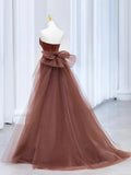 Brown Mermaid Satin Tulle Long Prom Dress, Brown Long Evening Dress HZ0319