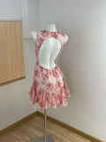 Cute Pink Floral Backless Design A-line Party Dress Homecoming Dress HZ0319