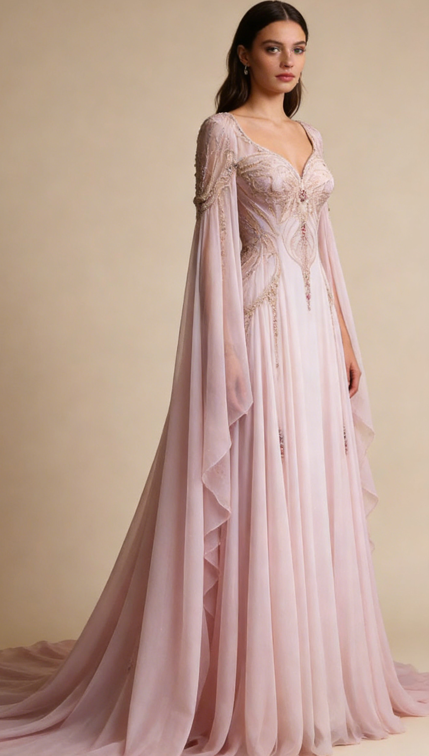 Pink Long Sleeves A-Line Elegant Long Formal Prom Dress Evening Gown Gala Dress, HZ0319
