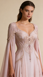 Pink Long Sleeves A-Line Elegant Long Formal Prom Dress Evening Gown Gala Dress, HZ0319