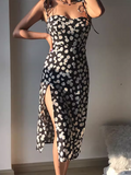 Sexy Spaghetti Straps Floral Split Skirt Women Summer Dress Vacation Seaside Dress HZ0319