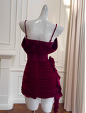 Vintage Burgundy Spaghetti Strap Sheath Party Dresses Homecoming Dresses, HZ0319