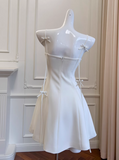 New Fashion White Bow Design A-line Spaghetti Strap Party Dresses Homecoming Dresses, HZ0319