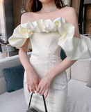 New Fashion White Off-the-shoulder Satin Sheath Short Party Dress Homecoming Dresses HZ0319