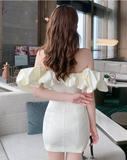 New Fashion White Off-the-shoulder Satin Sheath Short Party Dress Homecoming Dresses HZ0319