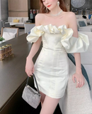 New Fashion White Off-the-shoulder Satin Sheath Short Party Dress Homecoming Dresses HZ0319