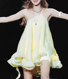 New Fashion Light Yellow Single Shoulder Strap Ruffled Hem Design Summer Party Dress Homecoming Dress, HZ0319
