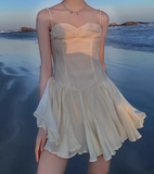 New Fashion White Sweetheart Spaghetti Strap Ruffled Hem Design Summer Party Dress, HZ0319