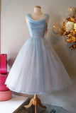 Retro Light Blue Tulle Design A-line Chiffon Party Dress Homecoming Dress Prom Dress Bridesmaid Dress HZ0319
