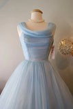 Retro Light Blue Tulle Design A-line Chiffon Party Dress Homecoming Dress Prom Dress Bridesmaid Dress HZ0319