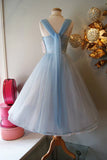 Retro Light Blue Tulle Design A-line Chiffon Party Dress Homecoming Dress Prom Dress Bridesmaid Dress HZ0319