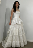Retro Spaghetti Straps A-Line Lace Ruffles Vintage Wedding Dress Eveing Dress, HZ0319