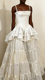 Retro Spaghetti Straps A-Line Lace Ruffles Vintage Wedding Dress Eveing Dress, HZ0319