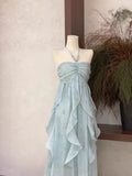 Floral Ruffle Design Halter Dress Elegant A-line Chiffon Evening Party Dress HZ0319