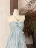 Floral Ruffle Design Halter Dress Elegant A-line Chiffon Evening Party Dress HZ0319