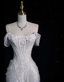 Elegant Sparkling Sequin Mermaid Design Off-the-shoulder Princess Wedding Dress, HZ0319