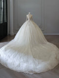Vintage Sparkling Beaded Ball Gown Design A-Line Long-sleeved Princess Wedding Dress, HZ0319