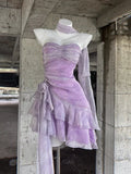Retro Light Purple A-line Spaghetti Strap Short Lilac Homecoming Dress 17th Birthday Dress HZ0319