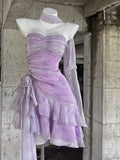 Retro Light Purple A-line Spaghetti Strap Short Lilac Homecoming Dress 17th Birthday Dress HZ0319