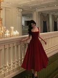Retro Burgundy Maxi Length Design Elegant A-Line Evening Dress Prom Dress HZ0319