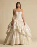 Strapless A-Line Lace Long Party Dress Vintage Wedding Dress Bridal Dress Prom Dress, HZ0319